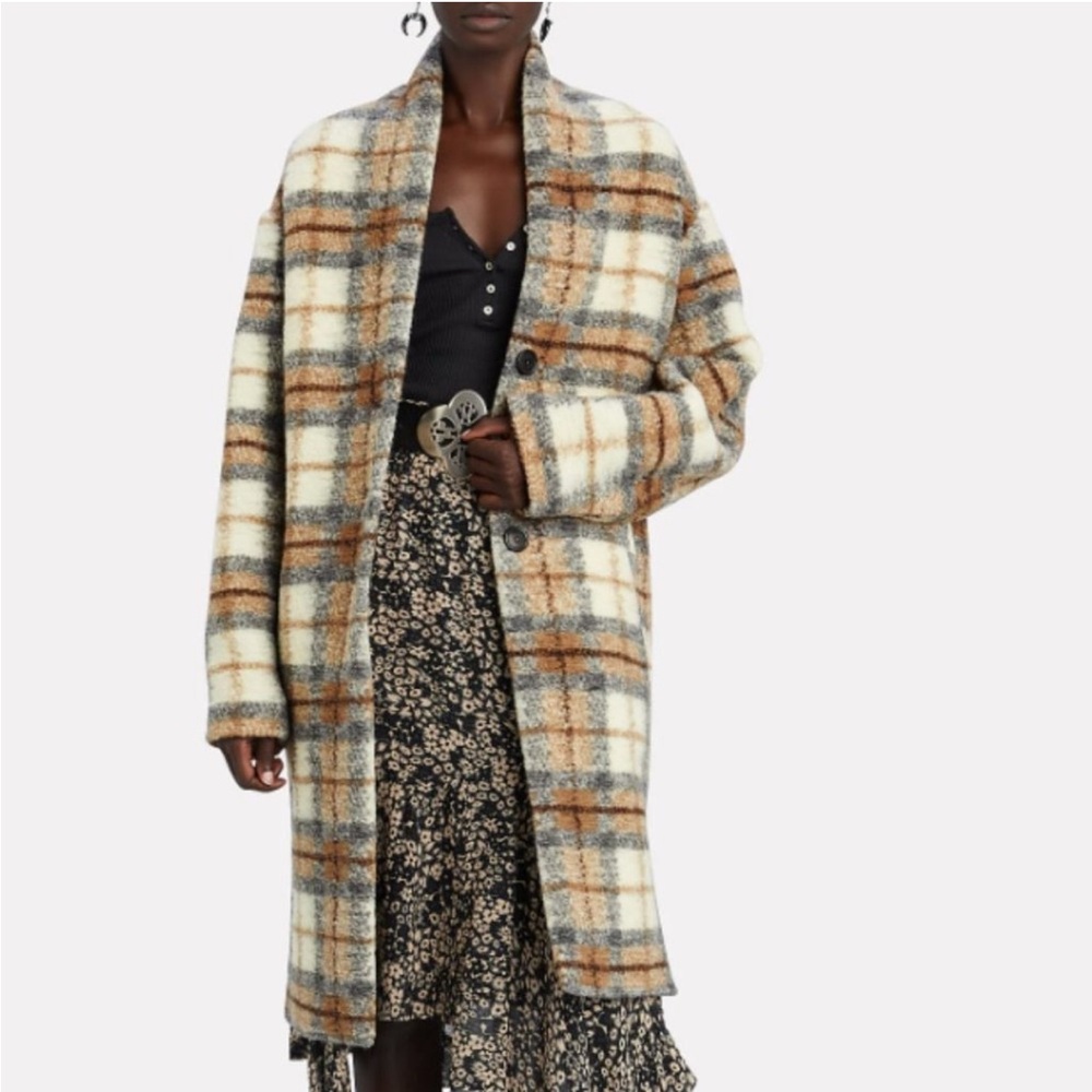 ISABEL MARANT ÉTOILE Gabriel Plaid Wool-Blend Long Coat Sz 38 Medium US 8